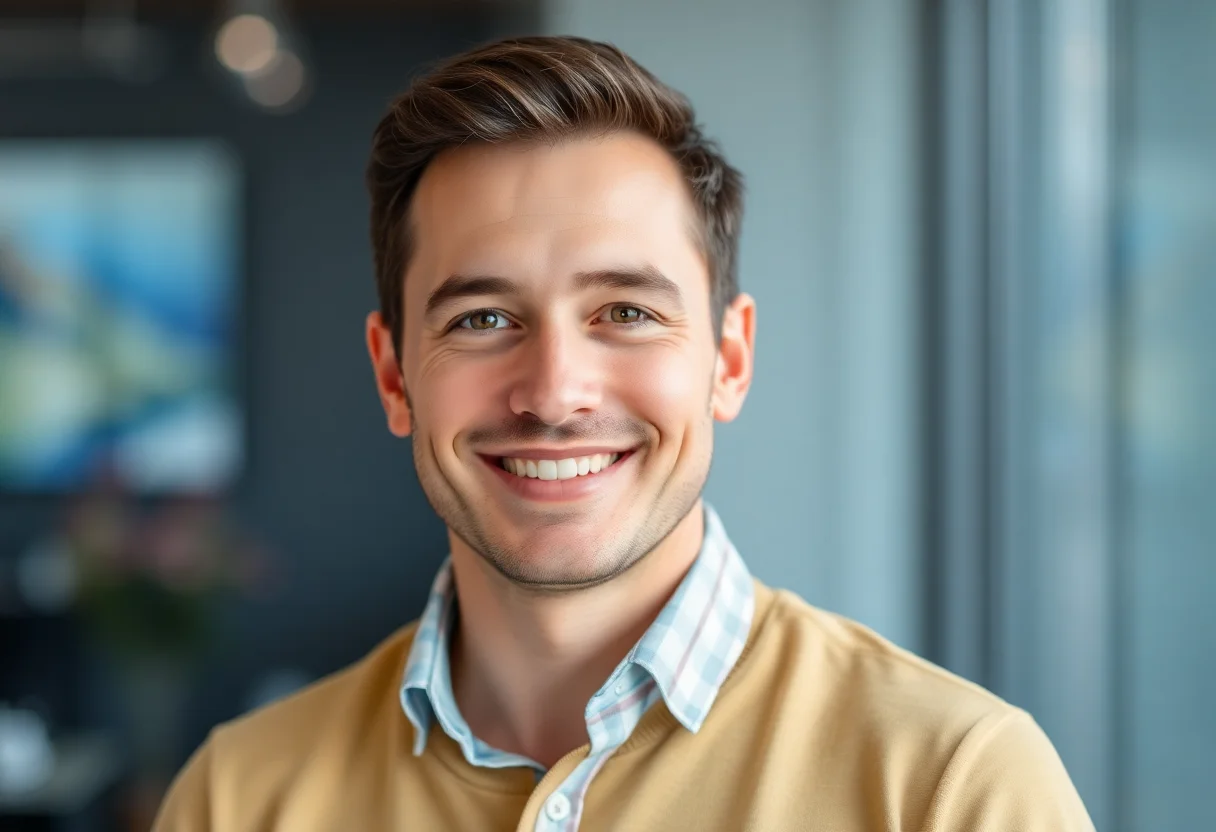 Portrait of a friendly male client relations manager.
